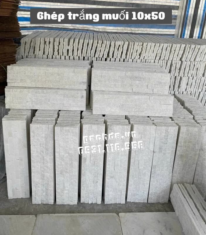 Đá ghép Trắng muối 10x50 cm ốp trang trí