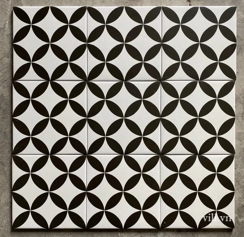 Gạch bông lát nền 20x20 VL2014 đồng tiền trắng & đen