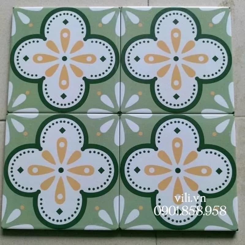 Gạch bông lát nền 20x20 VL257 cổ điển họa tiết xanh lá