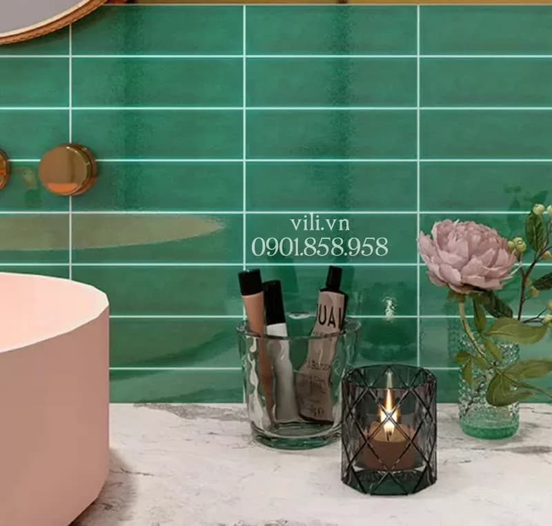 Gạch thẻ men rạn 6X20 cm VL60206B xanh lá nhạt