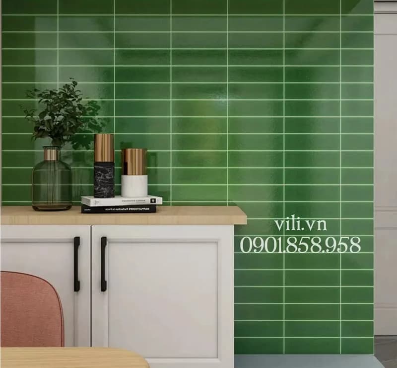 Gạch thẻ men rạn 6X20 cm VL60206B xanh lá nhạt