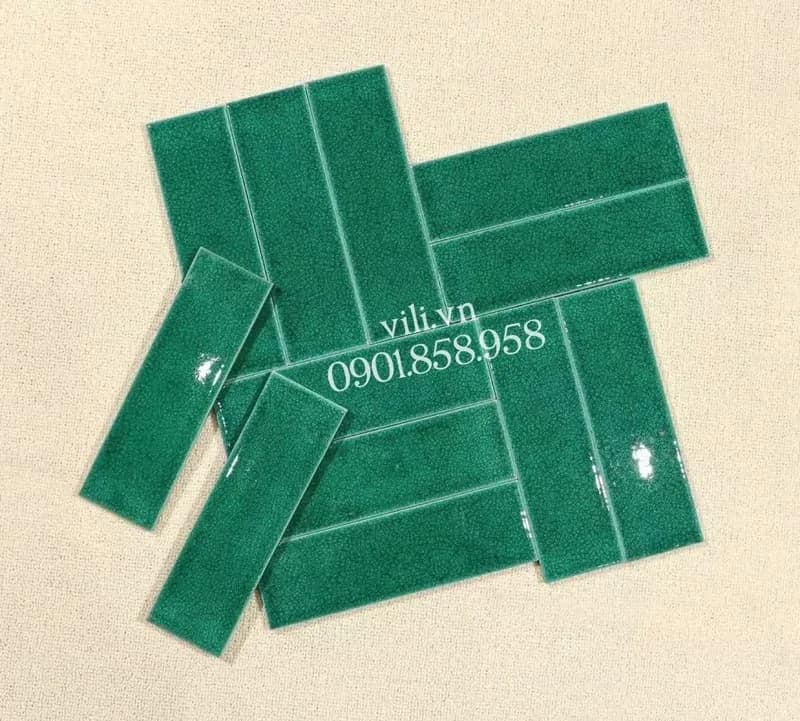 Gạch thẻ men rạn 6X20 cm VL60206B xanh lá nhạt