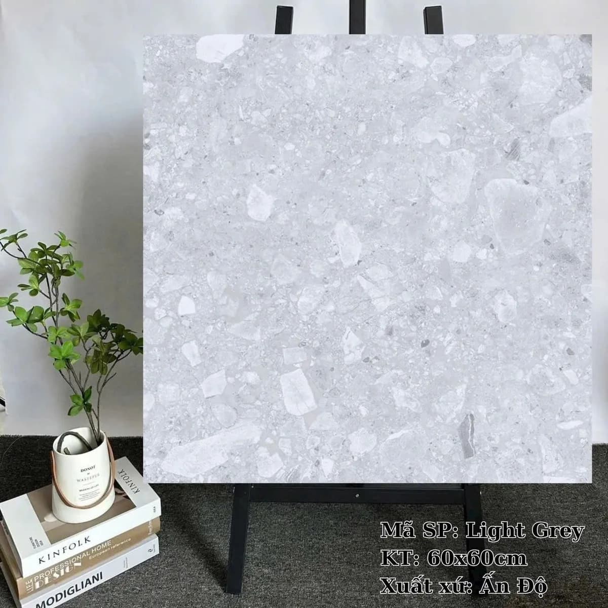 Gạch lát nền terrazzo Ấn Độ 60X60 Light Grey đá mờ nhám