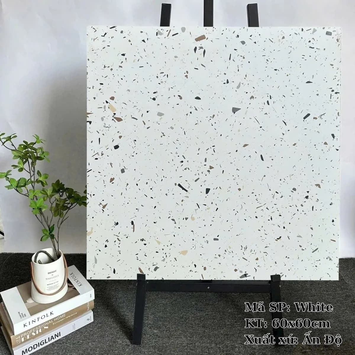 Gạch lát nền terrazzo Ấn Độ 60X60 White đá mờ nhám