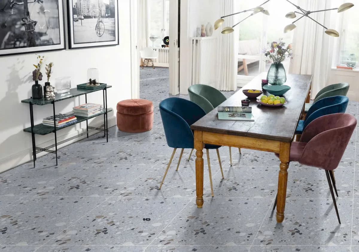 Gạch lát nền terrazzo Ấn Độ 60X60 Grey đá mờ nhám