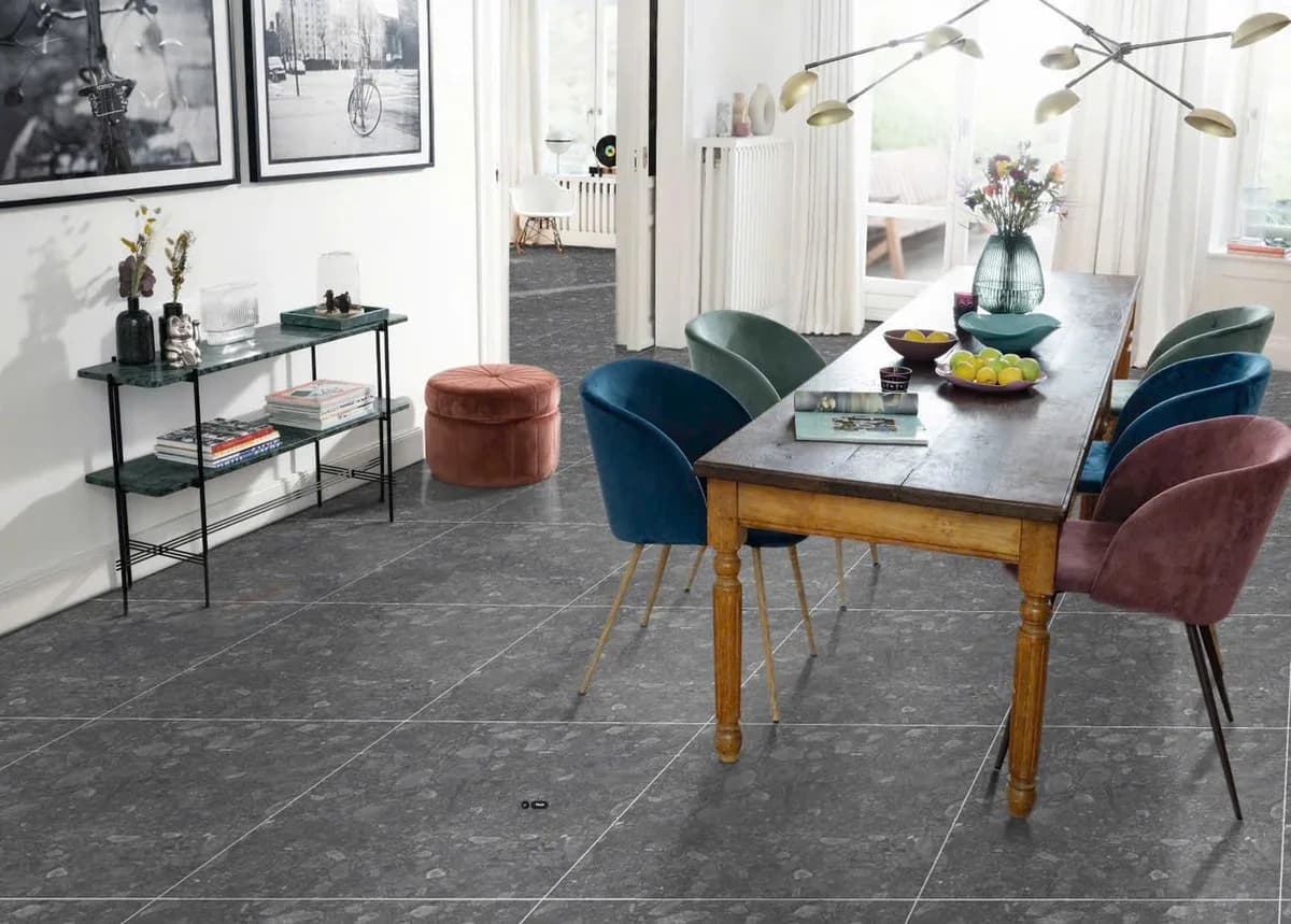 Gạch lát nền terrazzo Ấn Độ 60X60 Nero đá mờ nhám