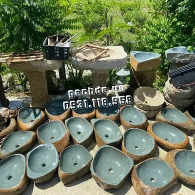 Chậu rửa lavabo đá tự nhiên MLD08 đá cuội đặt bàn