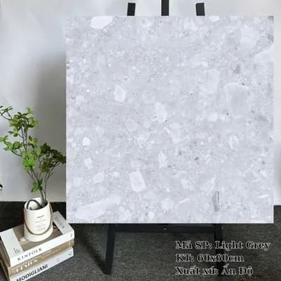 Gạch lát nền terrazzo Ấn Độ 60X60 Light Grey đá mờ nhám