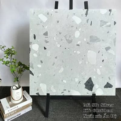 Gạch lát nền terrazzo Ấn Độ 60X60 Silver đá mờ nhám