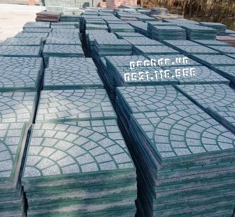 Gạch Lát Vỉa Hè 40x40 Terrazzo Cánh Quạt Xanh