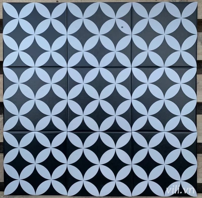 Gạch bông lát nền 20x20 VL212 đồng tiền đen & trắng