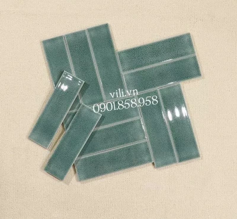 Gạch thẻ men rạn 6X20 cm VL60202 xanh rêu nhạt