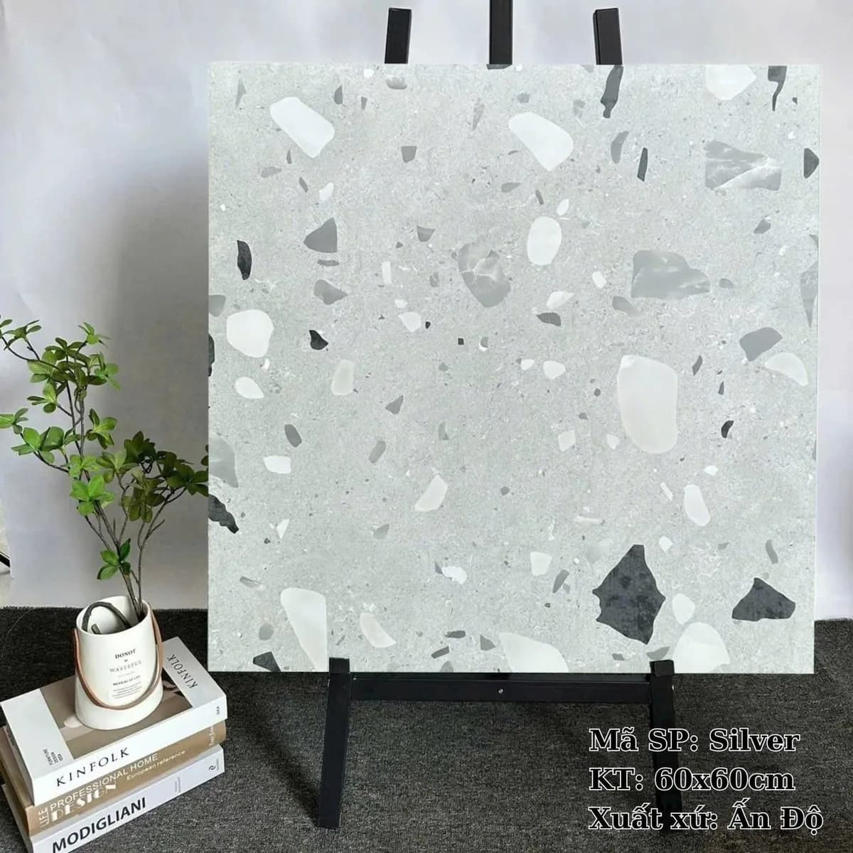 Gạch lát nền terrazzo Ấn Độ 60X60 Silver đá mờ nhám
