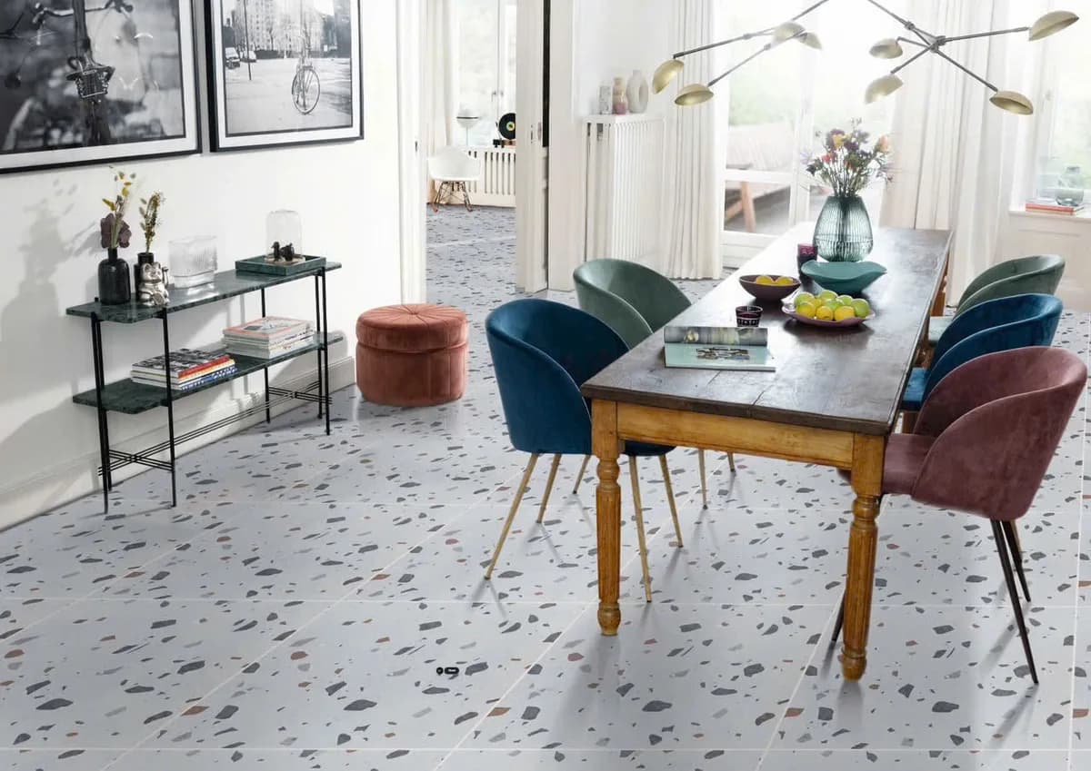 Gạch lát nền terrazzo Ấn Độ 60X60 Dove đá mờ nhám