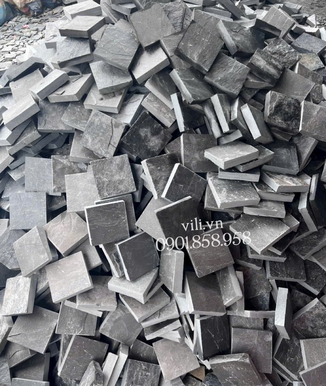 Đá chẻ xanh đen tự nhiên 10x10x2cm ốp lát trang trí - Cubic