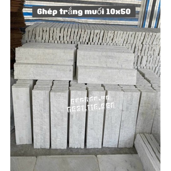 Đá ghép Trắng muối 10x50 cm ốp trang trí