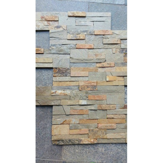 Đá chẻ ghép vàng 10x50 cm ốp trang trí