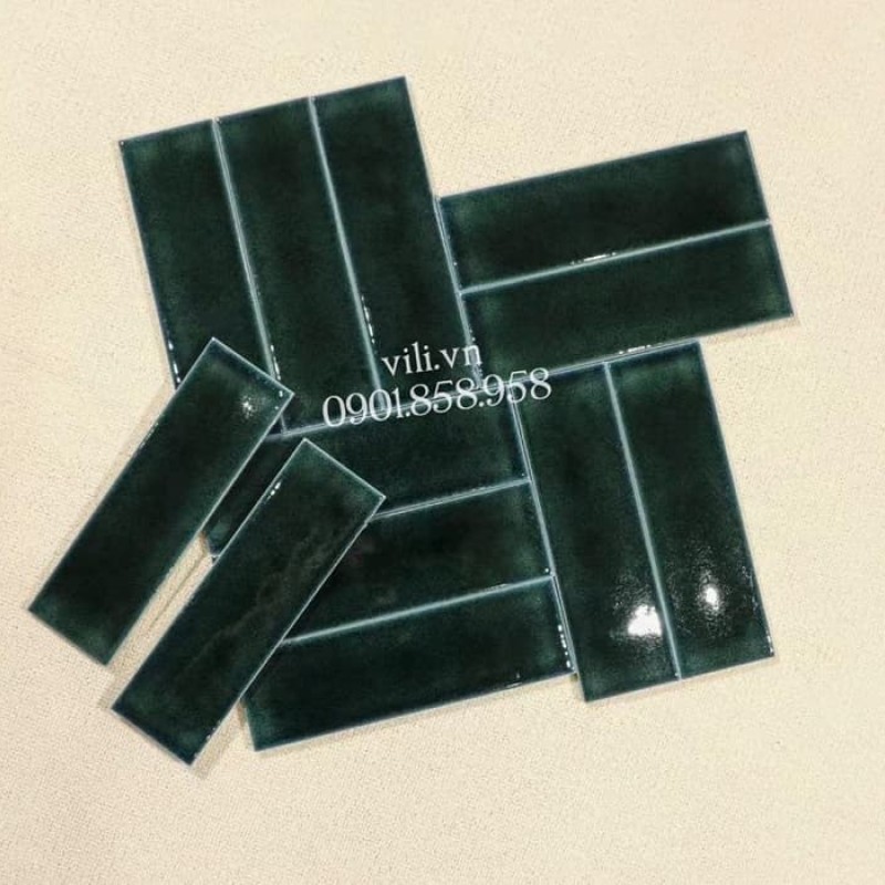 Gạch thẻ men rạn 6X20 cm VL60206C xanh lá đậm